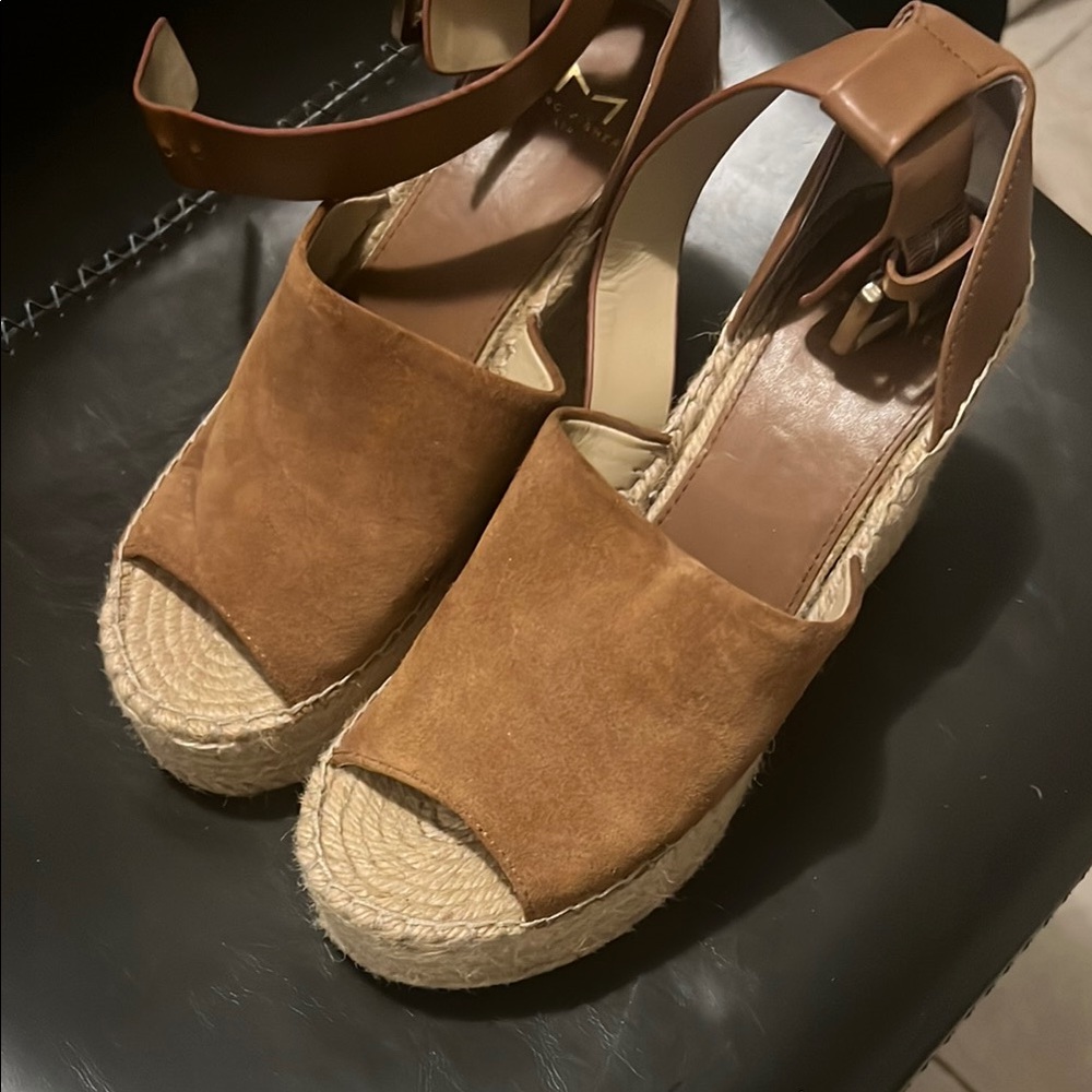 Marc Fisher Brown Espadrille Wedge Sandals